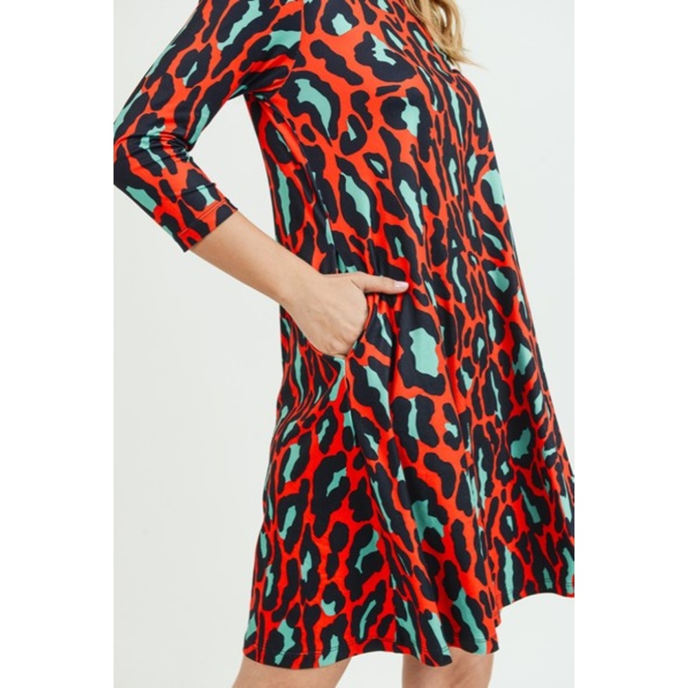 Women's 3/4 Length Sleeve Leopard Print Soft Dress - Picture 6 of 8